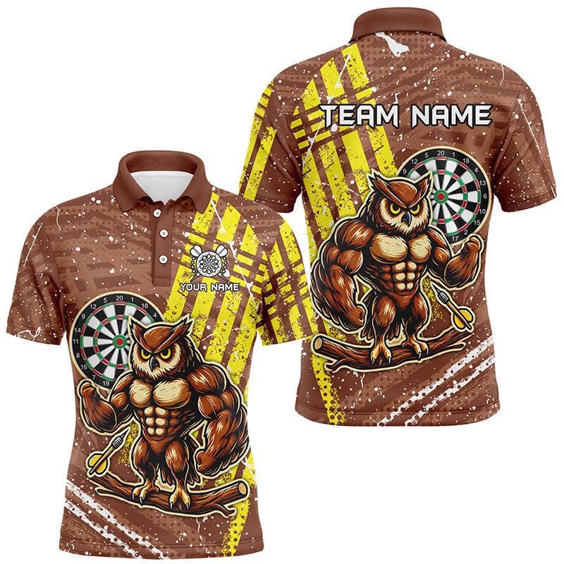 Personalisierte Lustige Eulen-Dartshirts für Herren & Damen, Individuelle Braune Darttrikots, Einzigartige Dartbekleidung T1918