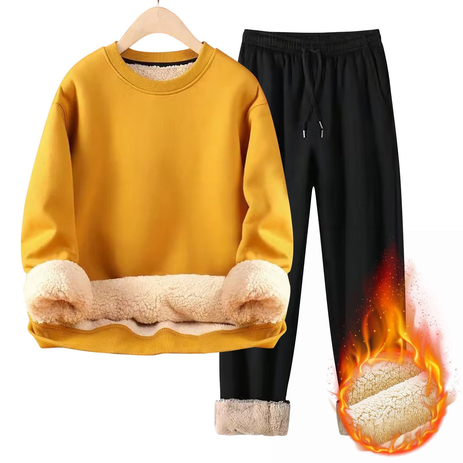 Felpa con cappuccio girocollo e jogger Set per uomo, tuta invernale in pile