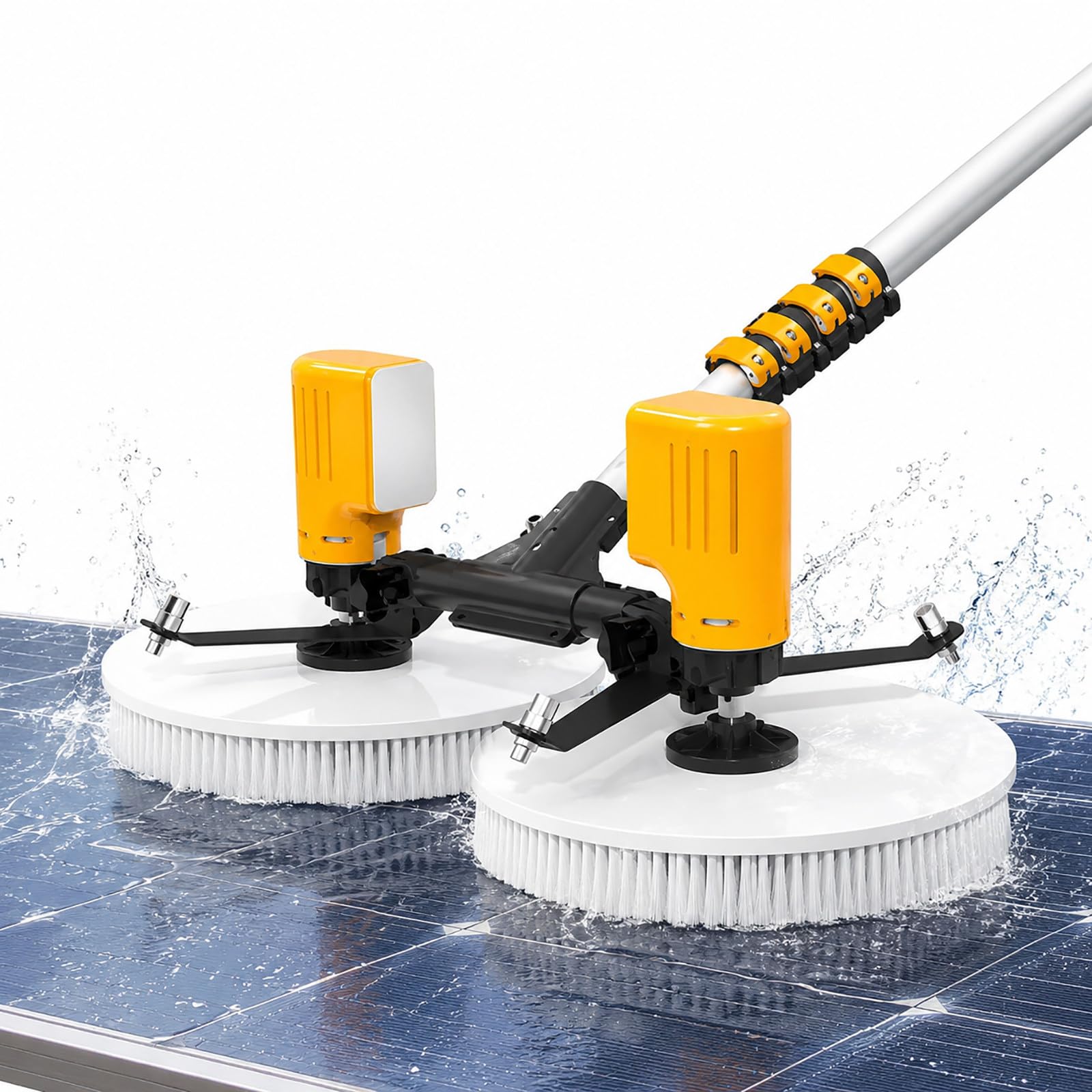 vnmudzeo PV Panel Cleaning Brush, Dual Head Electric Cleaner – 3.5m 5.5m 7.5m Telescopic Pole Options for Different Roof Heights 7.5m(24.6ft)