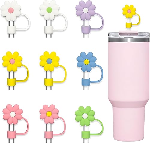 Oecoel 9 fundas de popote de 0.4 pulgadas para copa Stanley, tapas de popote de silicona, reutilizables, compatibles con vaso de 30 y 40 onzas