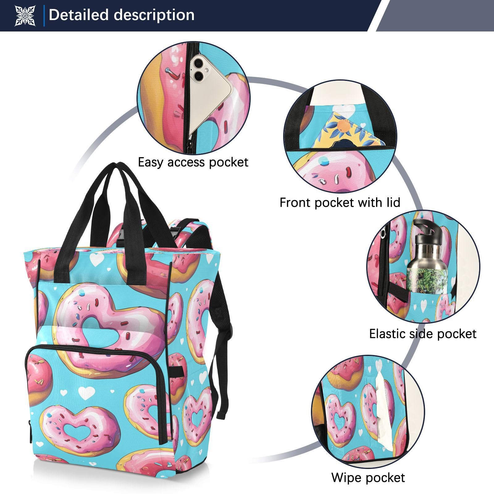 Corazones Rosados Postre JuguetóN Mochilas de Pañales para Gran Capacidad Pañal Bolso Mochila para Viajar al Aire Libre Mamá y Papá