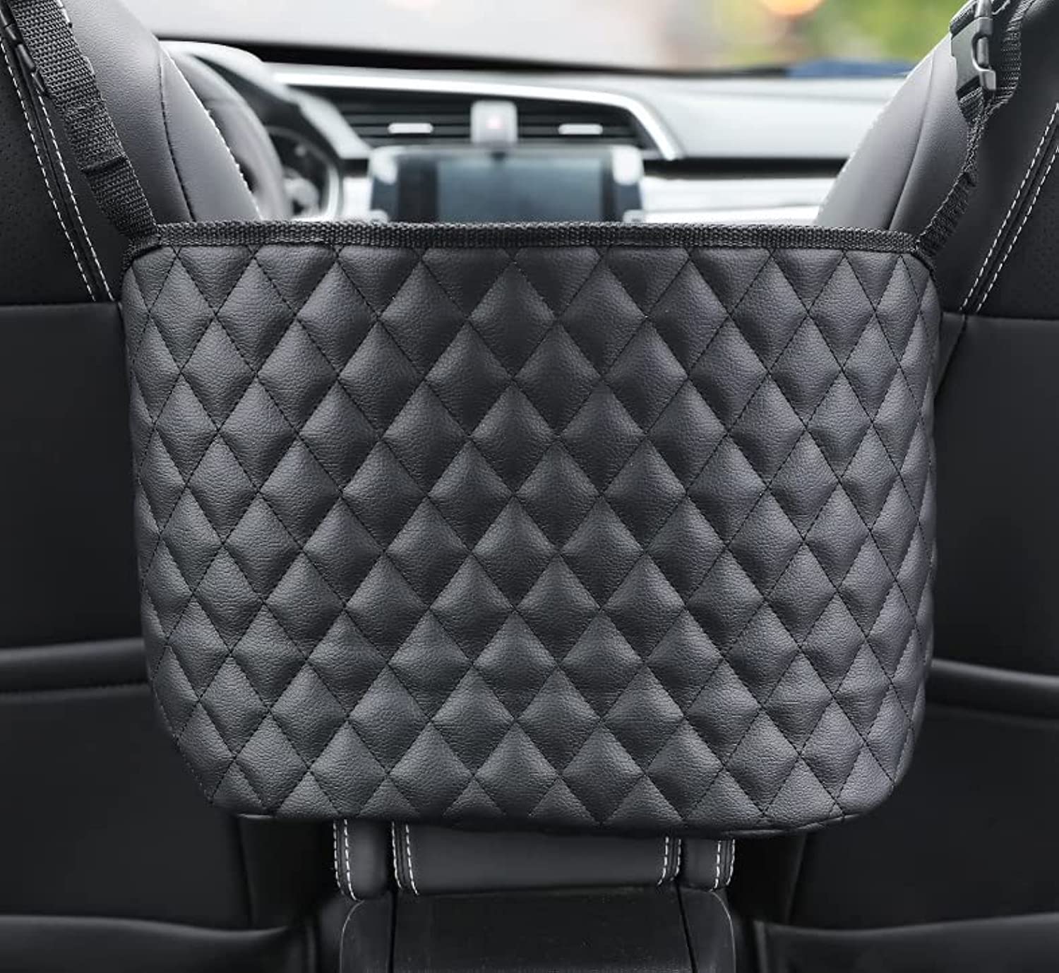 Car Seat Storage Organizer and Handbag Holder, Upgraded Leather Handbag Holder for Purse Storage Phone Documents Pocket