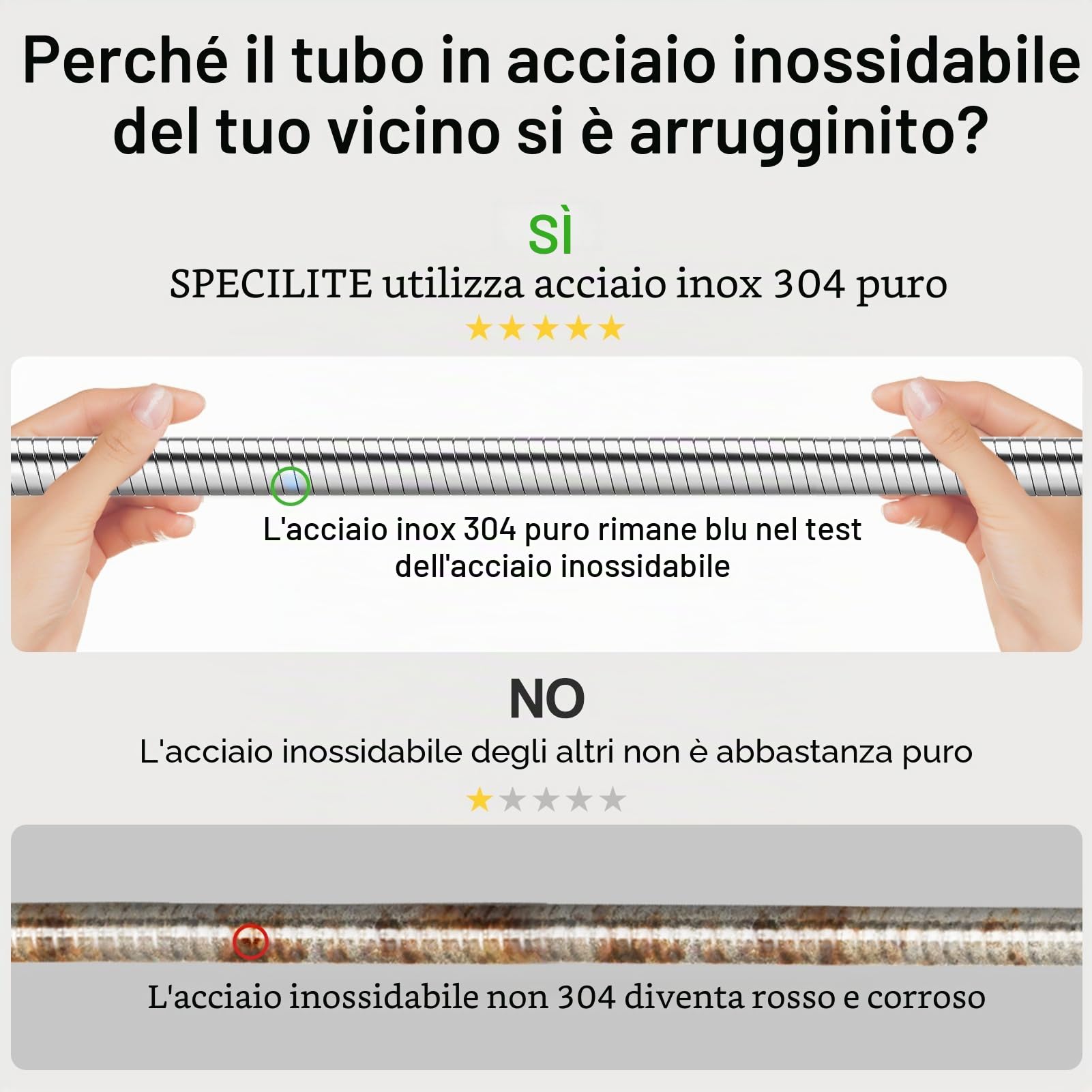 SPECILITE Tubo da giardino in acciaio inox 304, resistente, con ugelli, per cortile, esterno, flessibile, non si attorciglia e non si attorciglia, resistente alle forature, 22,9 m