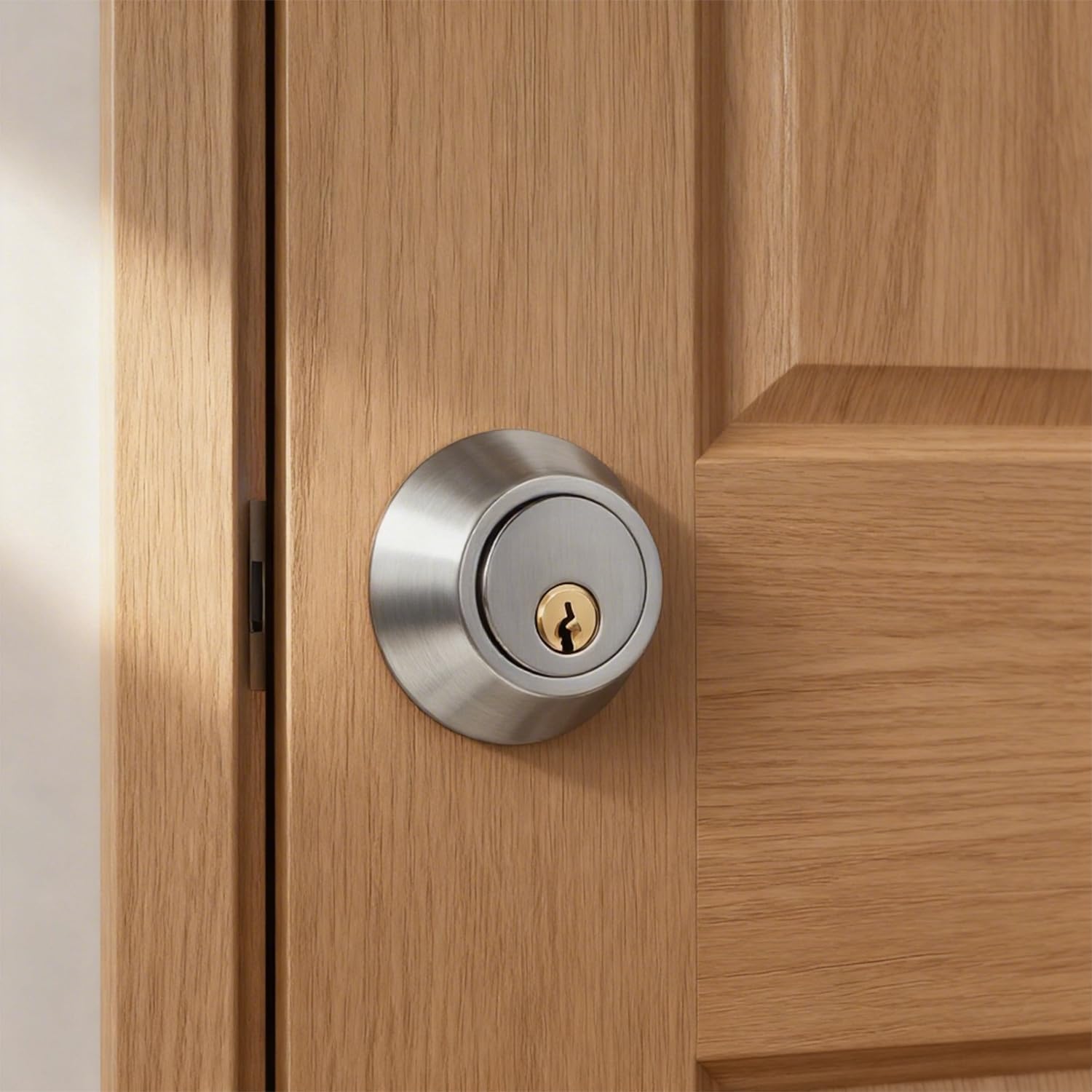 Deadbolt Deadbolt Lock, Satin Nickel Round Exterior Keyed Front Entry Door, Pick Resistant SmartKey Rekey Security, Single Cylinder Dead Bolt, Satin Nickle