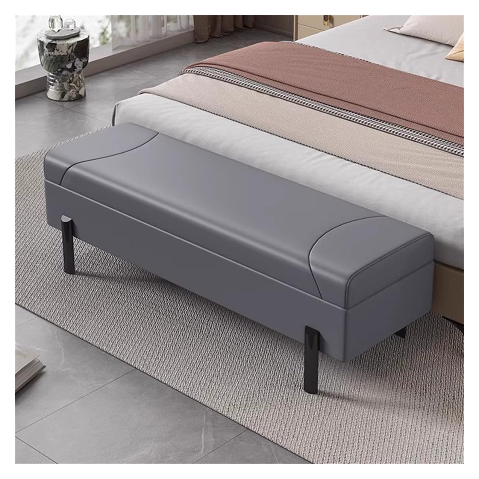 LWJSOCP Faux Leather Ottoman Bench with Footrest Modern MidCentury Entryway Shoe Storage Stylish Living Room Seating Gray 100CM Versatile Home Furni