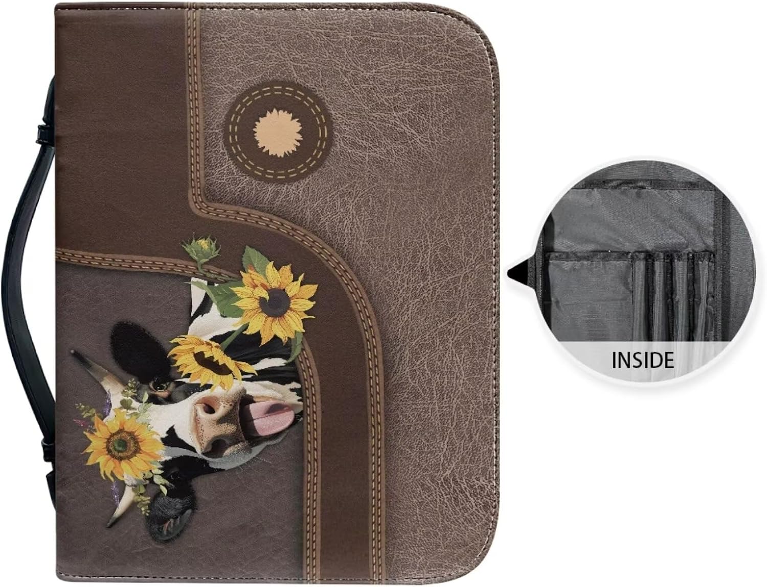 Belidome Cow Sunflower Bible Case Bag with Zipper Pen Storage Portable Lightweight Carrying Bag Case Pouch