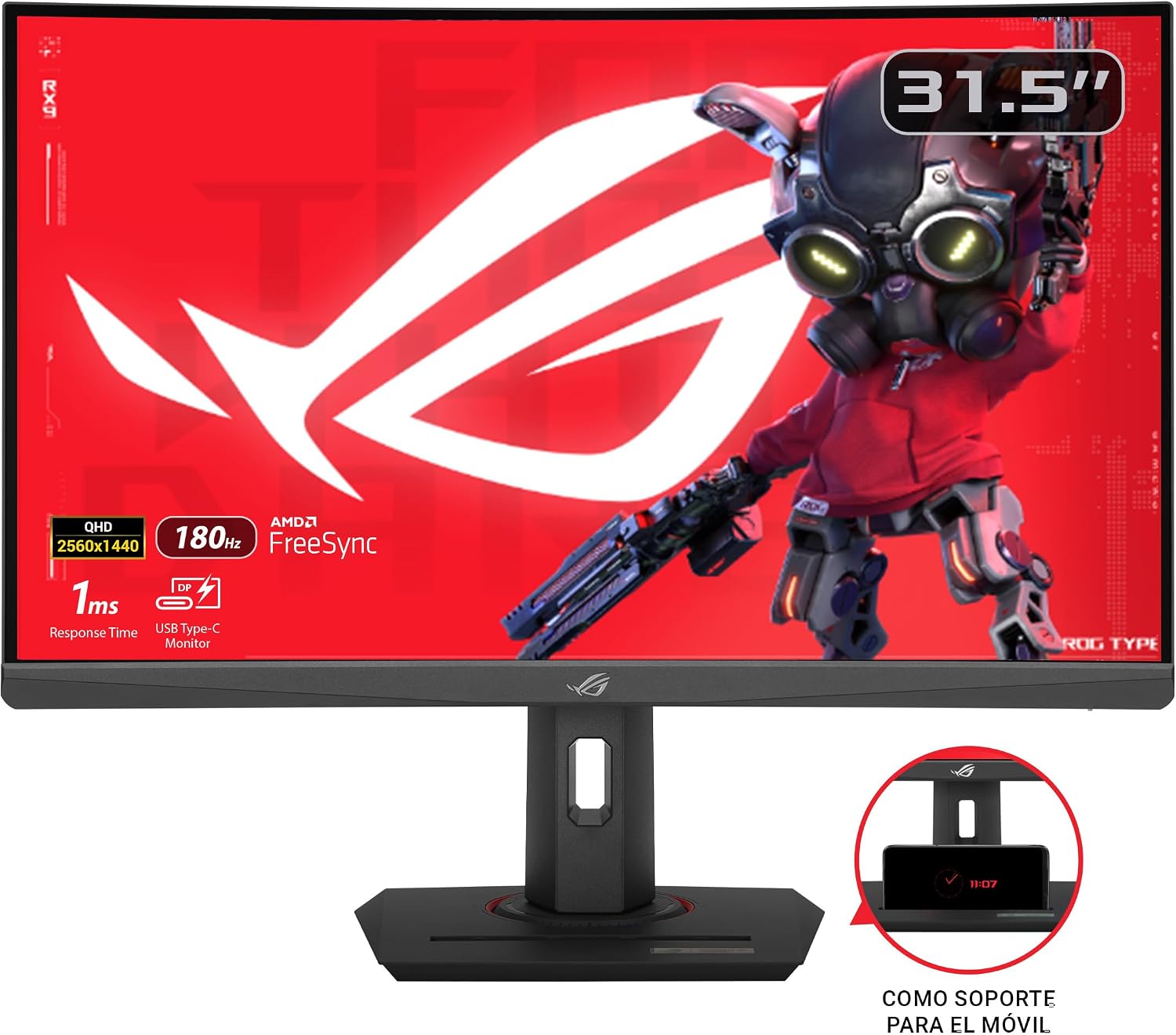 ASUS ROG Strix XG32WCMS – Monitor Gaming USB Tipo-C de 32 Pulgadas 2560×1440, Curvo, 280 Hz (sobre 144 Hz), 1 ms (GTG), Fast VA, Extreme Low Motion Blur Sync, Soporte para trípode, HDR 3