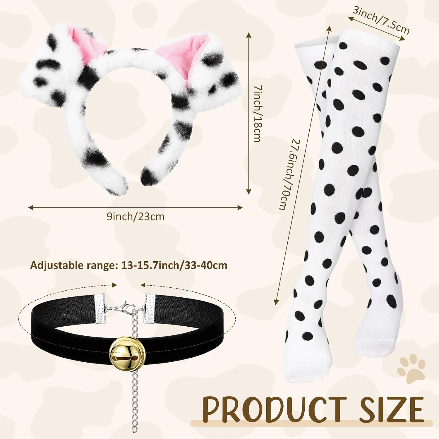 Mepase 5 Pcs Halloween Spotted Dog Costume for Women Cosplay 100 Days Spotted Top Tutu Skirt Headband Collar Stockings image 2