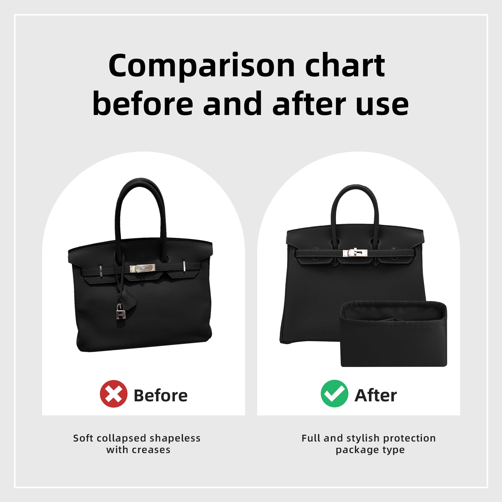 DGAZ Seide Handtaschen Organizer, Taschenorganizer Tasche in Tasche Organizer Innentaschen für Birkin 20/25/30/35/40/45/50 Taschen (Schwarz, BK40)