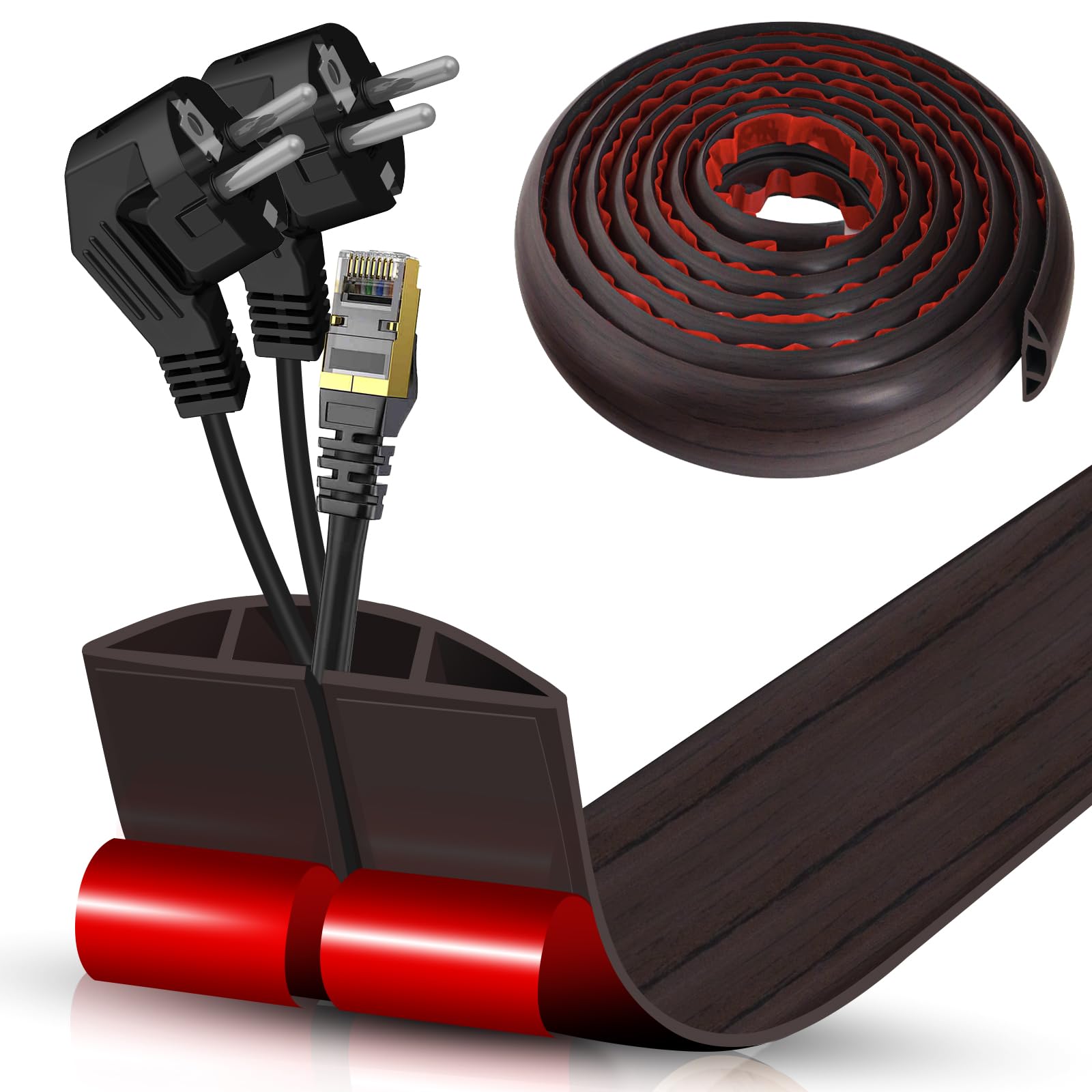 Floor Cord Cover Cavity 0.8"x0.37" Self Adhesive Cord Hider, 10FT Low Profile Cable Management, Extension Strip Protector for Wires, Prevent Cable