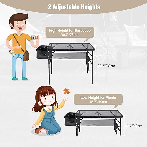 Miniatura 69 de REDCAMP Mesa plegable de 36 x 24 pulgadas para exteriores, mesa de parrilla ligera y portátil de aluminio de metal para exteriores con patas de Negro