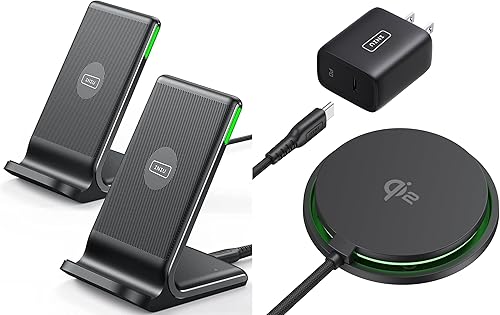 INIU Soporte de carga inalámbrica rápida con certificación Qi de 15 W y almohadilla de carga compatible MagSafe de 15 W con certificación Qi2