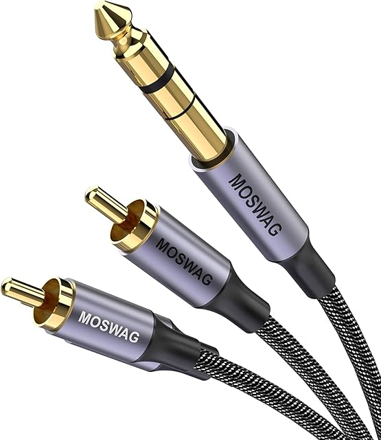 MOSWAG Gold-Plated 6.35mm 1/4 inch Male TRS Stereo Plug to 2 RCA Phono Male Audio Y Splitter Cable,Connector Wire Cord Plug