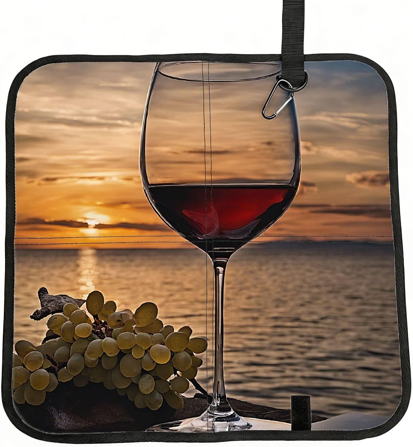 (Sunset Wine Glass) Sitting Pad Foldable Seat Cushion Lightweight Camping Seat Mat with Hook for Outdoor Hiking Picnic Camping