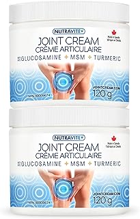 Cooling Arthritis Pain Relief Cream – Non-Greasy & Fast Absorbing Joint Cream with Glucosamine, MSM, Turmeric, Camphor & Menthol. For Joints, Muscles, Hands, Knees, Neck & Back. 2-Pack Made in Canada.