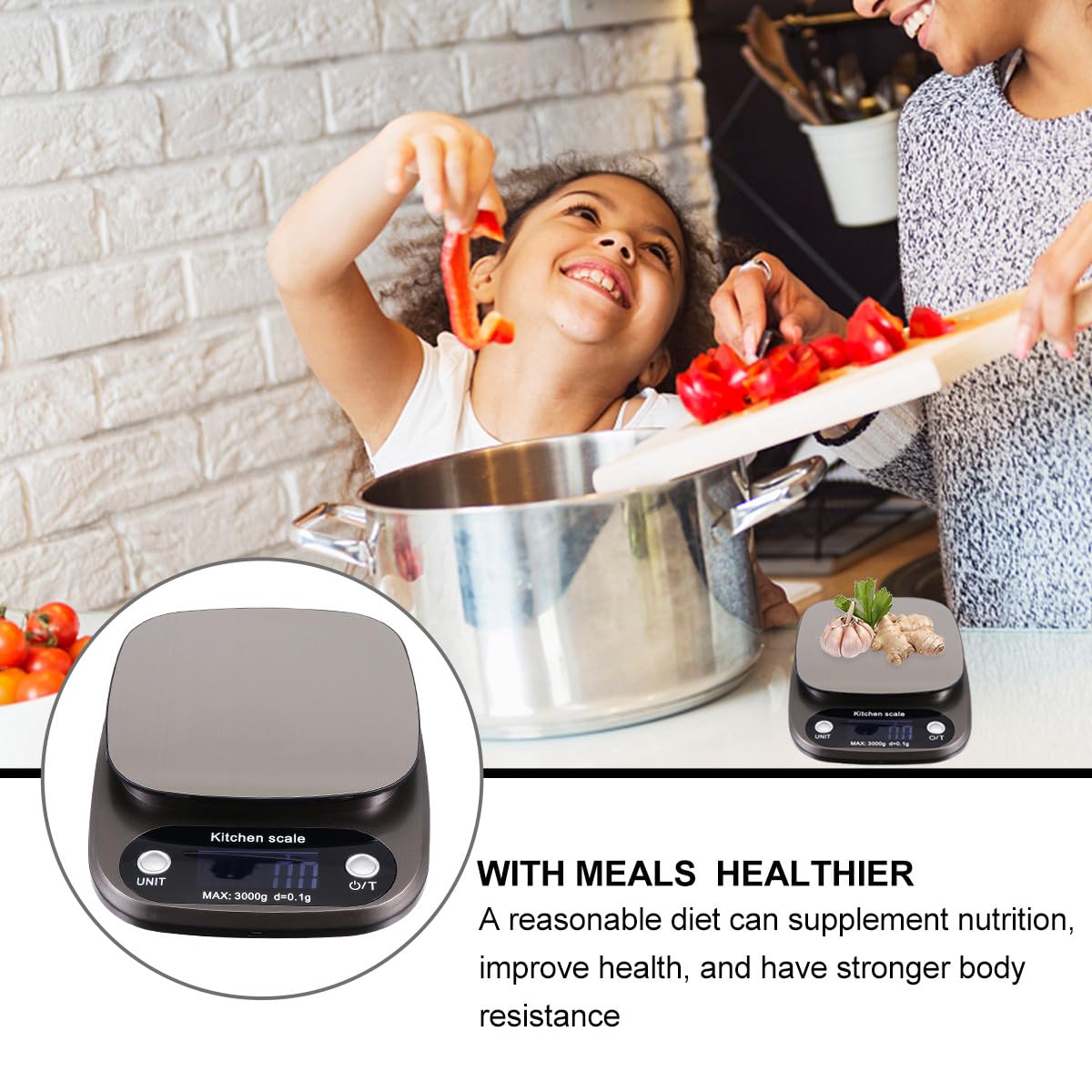 NUOBESTY Digitale Küchenwaage aus Edelstahl mit 3 Kg Kapazität und 0,1g Genauigkeit Wiederaufladbar Tragbar zum Kochen und Backen Präzises Lcd Display