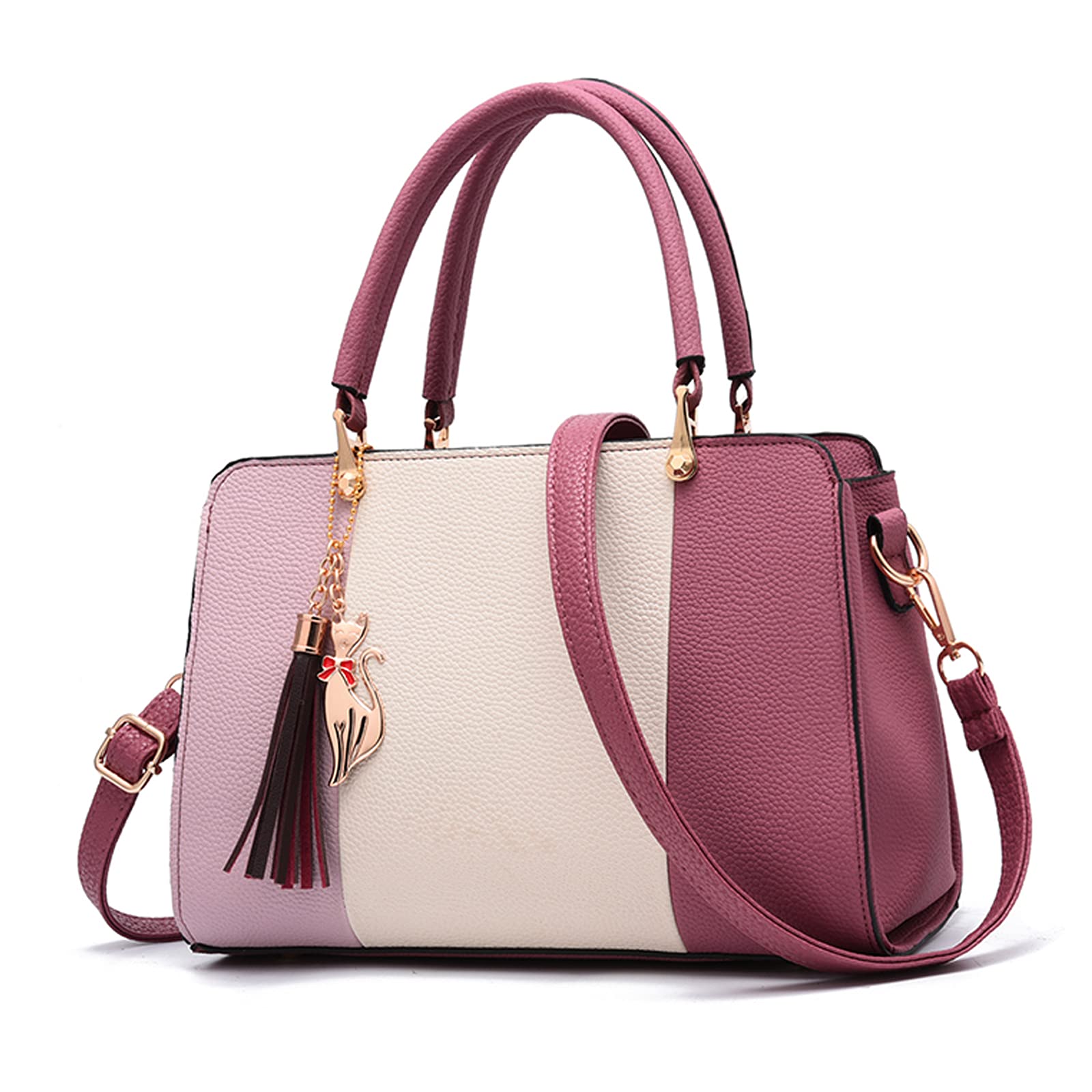 FANDARE Élégant Femme Sac a Main Sacoche avec Pendentif Sacs Cabas Imperméable Cartable pour Achats Fête Voyage Sac D'épaule Rose