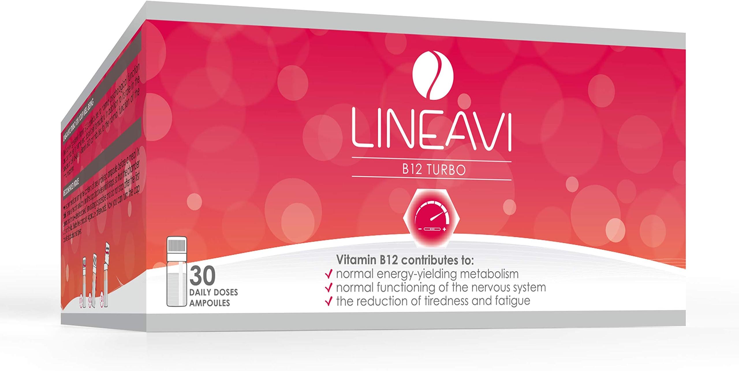 LINEAVI B12 Turbo, with Vitamin B12, for The Reduction of Tiredness, for a Normal Energy-yielding Metabolism, Made in Germany, 30 ampoules
