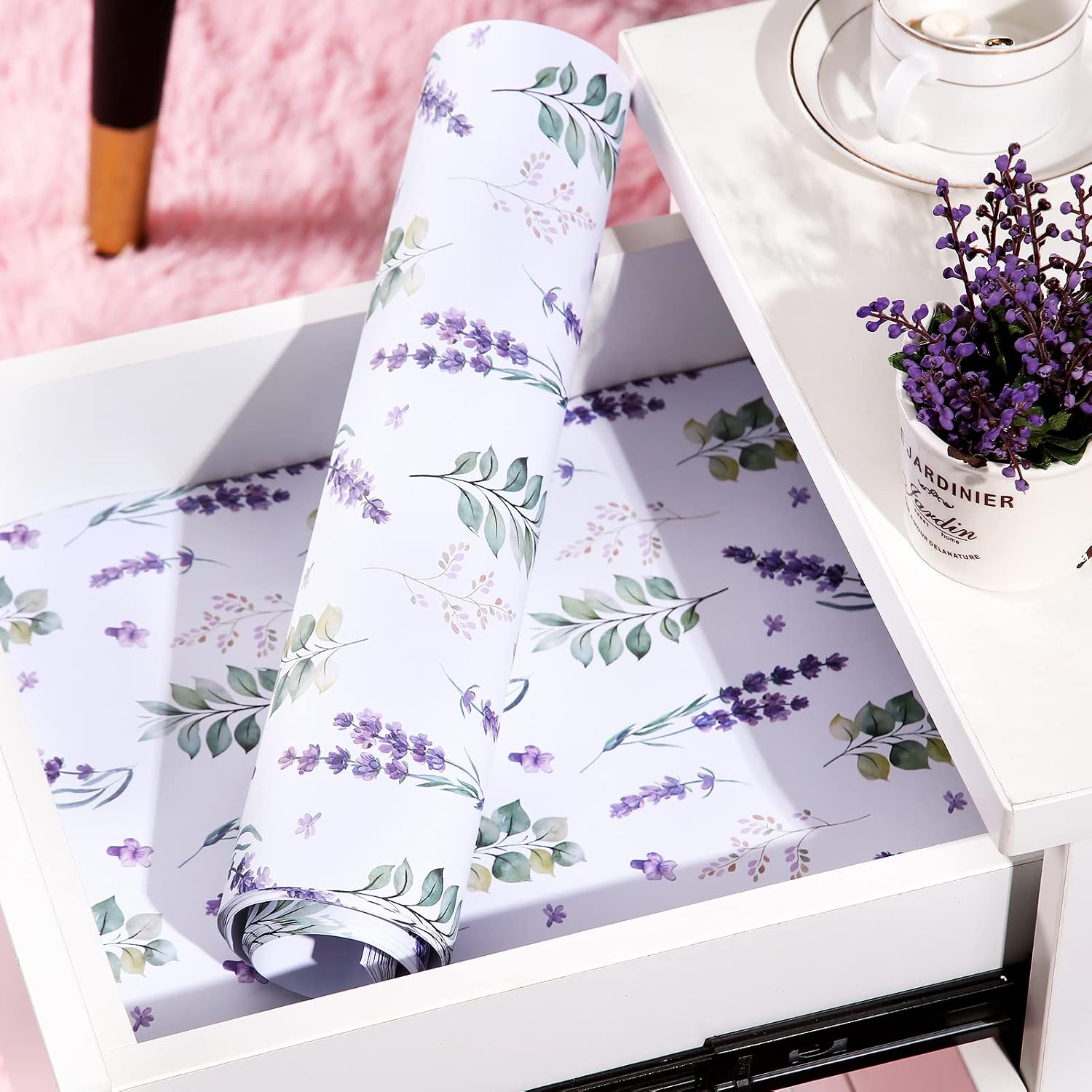 Geelin 20 Drawer Liners for Dresser Scented Paper Non Adhesive Fragrant Drawer Liners for Home Shelf Closet, 14 x 19.5 Inches(Lavender)