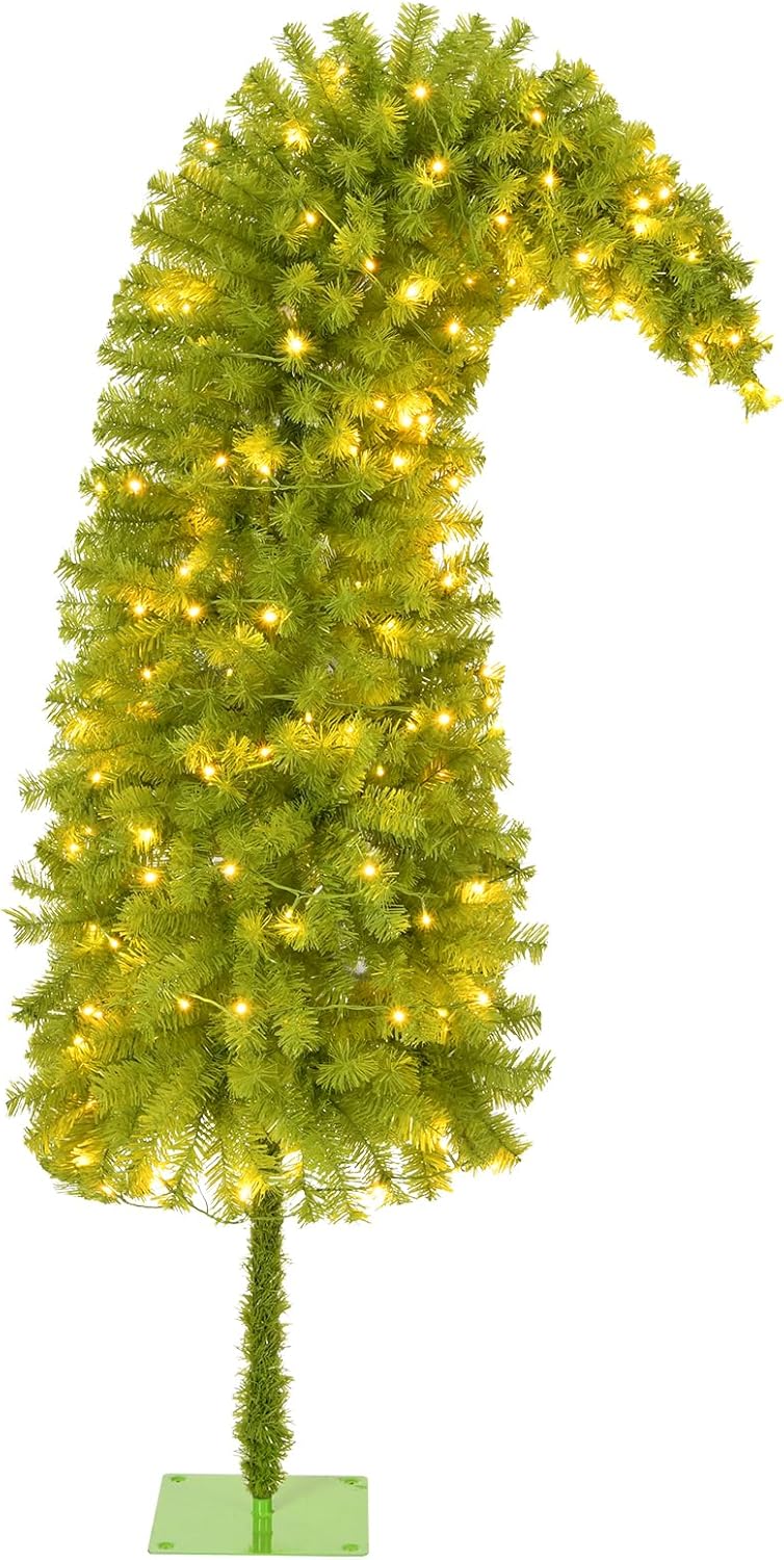 5.5 FT Christmas Tree with Stand, Whimsical Christmas Tree,Table Top Christmas Tree, Christmas Decorations for Home, Office, Party Decoration, 550 Branch Tips/170 Lights/Metal Base, Easy Assembly