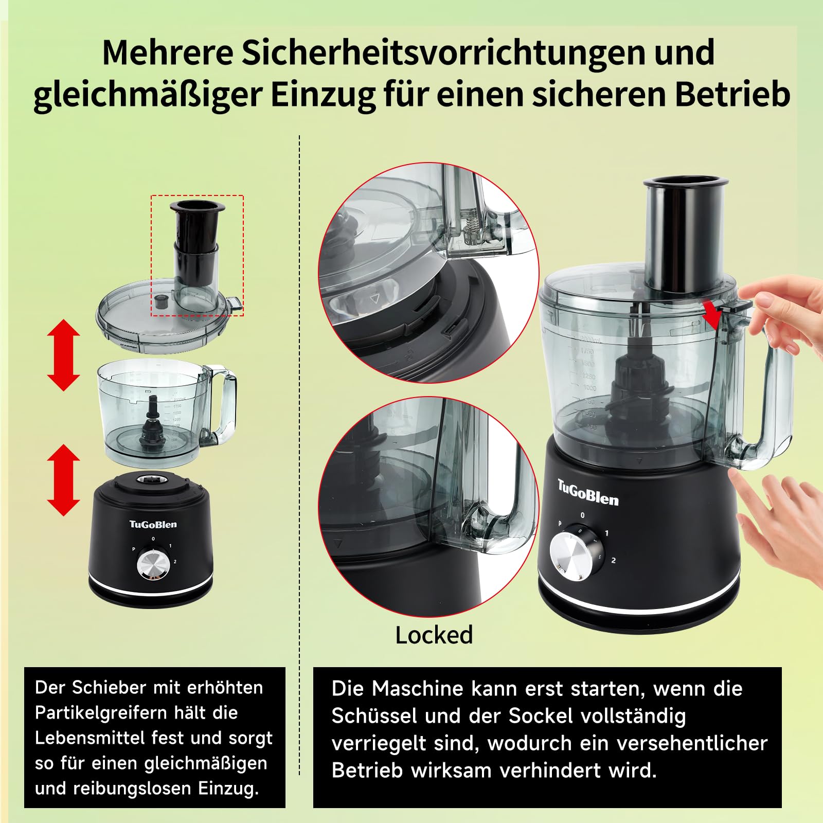 7-in-1 Küchenmaschine mit 2,5L-Verarbeitungsbehälter, 1,5L-Glasmixer, 200ml-Glasmühle, Knet- und S-Klingen, Reibe-, Schneide- und Pommes-Frites-Klingen zum Kochen,für Smoothies und Gewürze