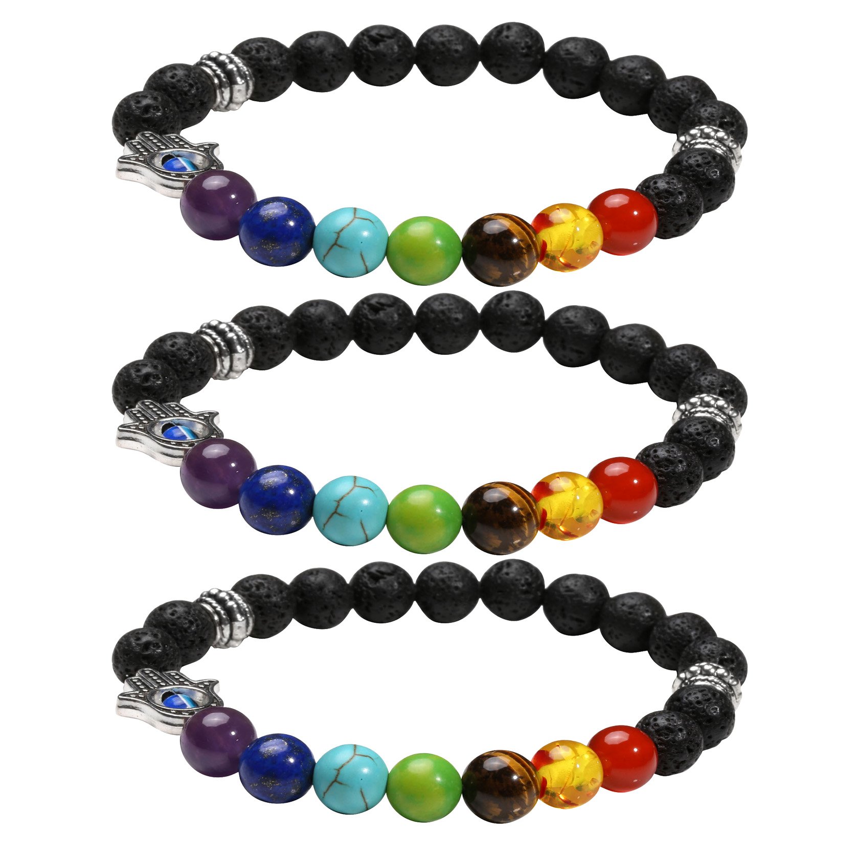 Elastico Mano Di Fatima Braccialetto, Protezione Blue Malocchio Perline Charm, Donna Uomo - 8