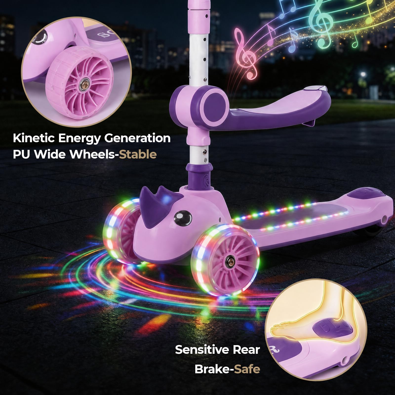 Patinete infantil 3 en 1, patinete infantil con barra deslizante, con asiento extraíble y ruedas LED, altura regulable en 3 niveles, para niños de 1 a 8 años, hasta 50 kg