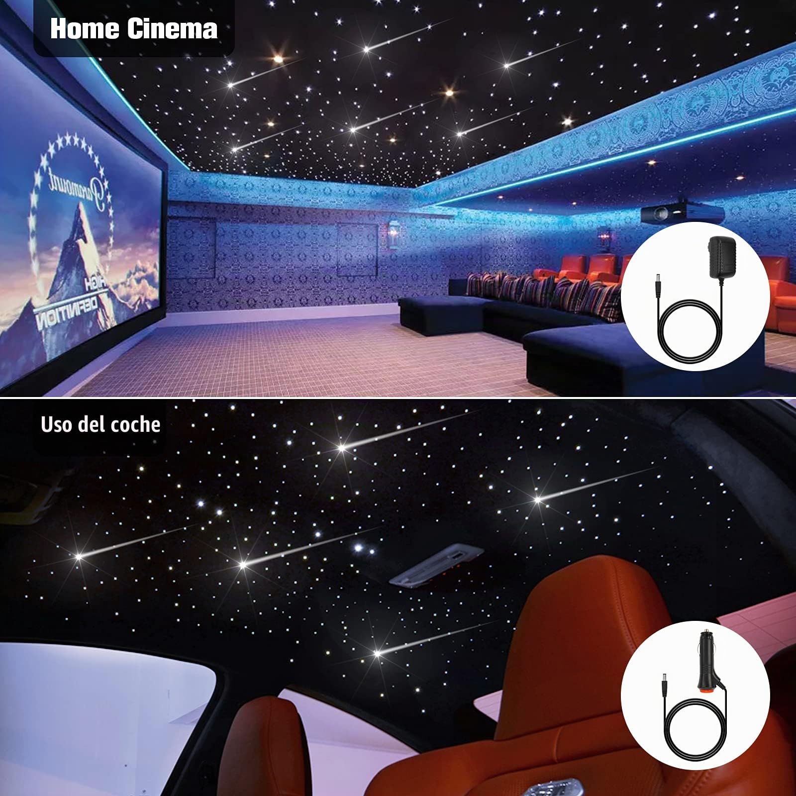 CHINLY Bluetooth Meteor 16W RGBW Twinkle APP LED Fibra óptica Star Techo Luces Kit APP Mixto 400pcs + 8pcs = 408pcs Fibra óptica de 3m + Motor de estrella fugaz + Adaptador + Hogar/Coche