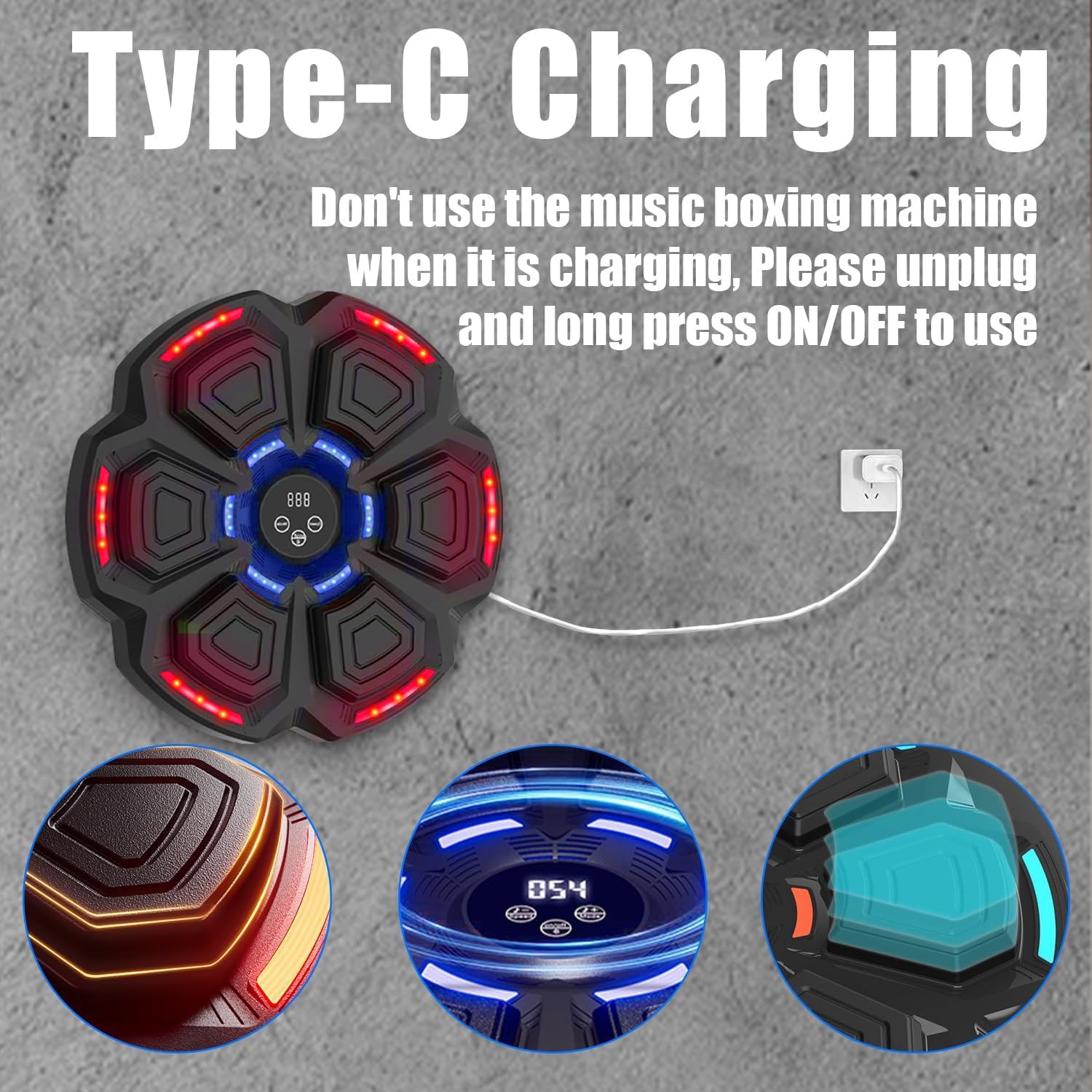 Music Boxing Machine Adulti,Macchina da Box Musical con Guanti da Boxe,9 modalità di velocità e modalità di conteggio supportano Bluetooth,LED Musica Boxe Allenamento per adulti e bambini Exercise