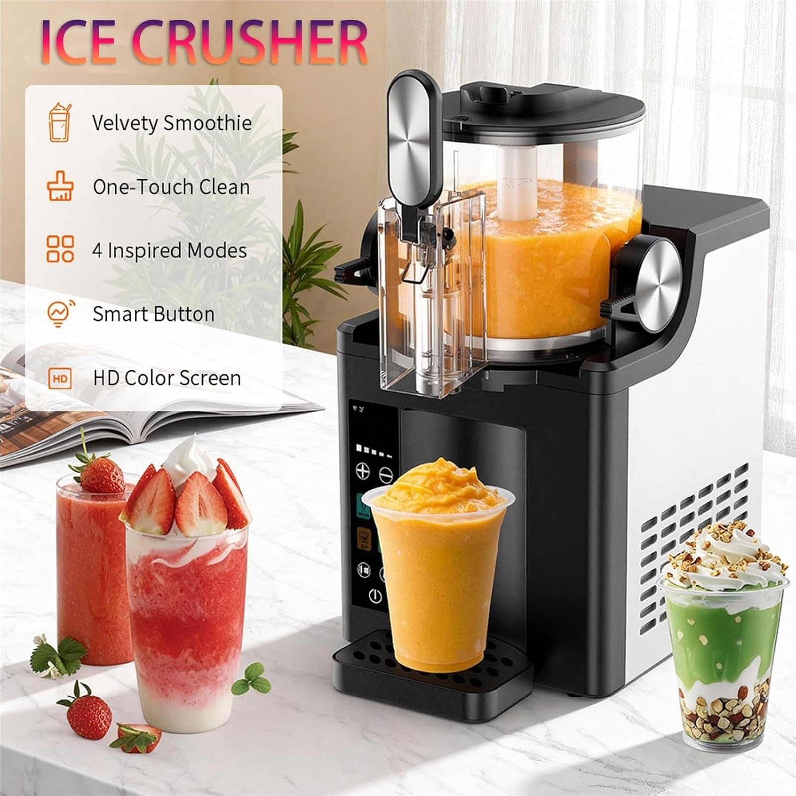 Máquina de granizados, máquina de granizados comercial, máquina for hacer bebidas congeladas de 1,8 l con autolimpieza y 5 ajustes preestablecidos de pantalla táctil y temporizador