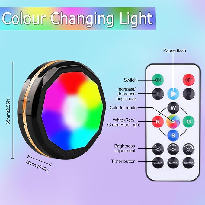 MODOAO MODOAO Onder kast keuken verlichting, 3 stuks RGB onder kast LED-verlichting, kleur veranderende oplaadbare puck lampen met afstandsbediening, dimbaar, met timer, voor keuken, kledingkast, slaapkamer photo 2