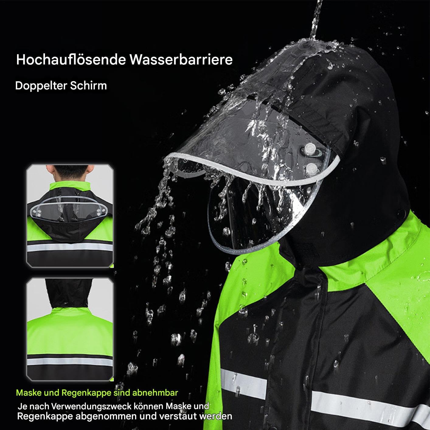 Generisch Motocyklowy Rain Gear, wodoodporny kombinezon do jazdy na rowerze dla mężczyzn, odblaskowy lekki płaszcz przeciwdeszczowy z butami i ponczo, ochrona przed warunkami atmosferycznymi, budowa