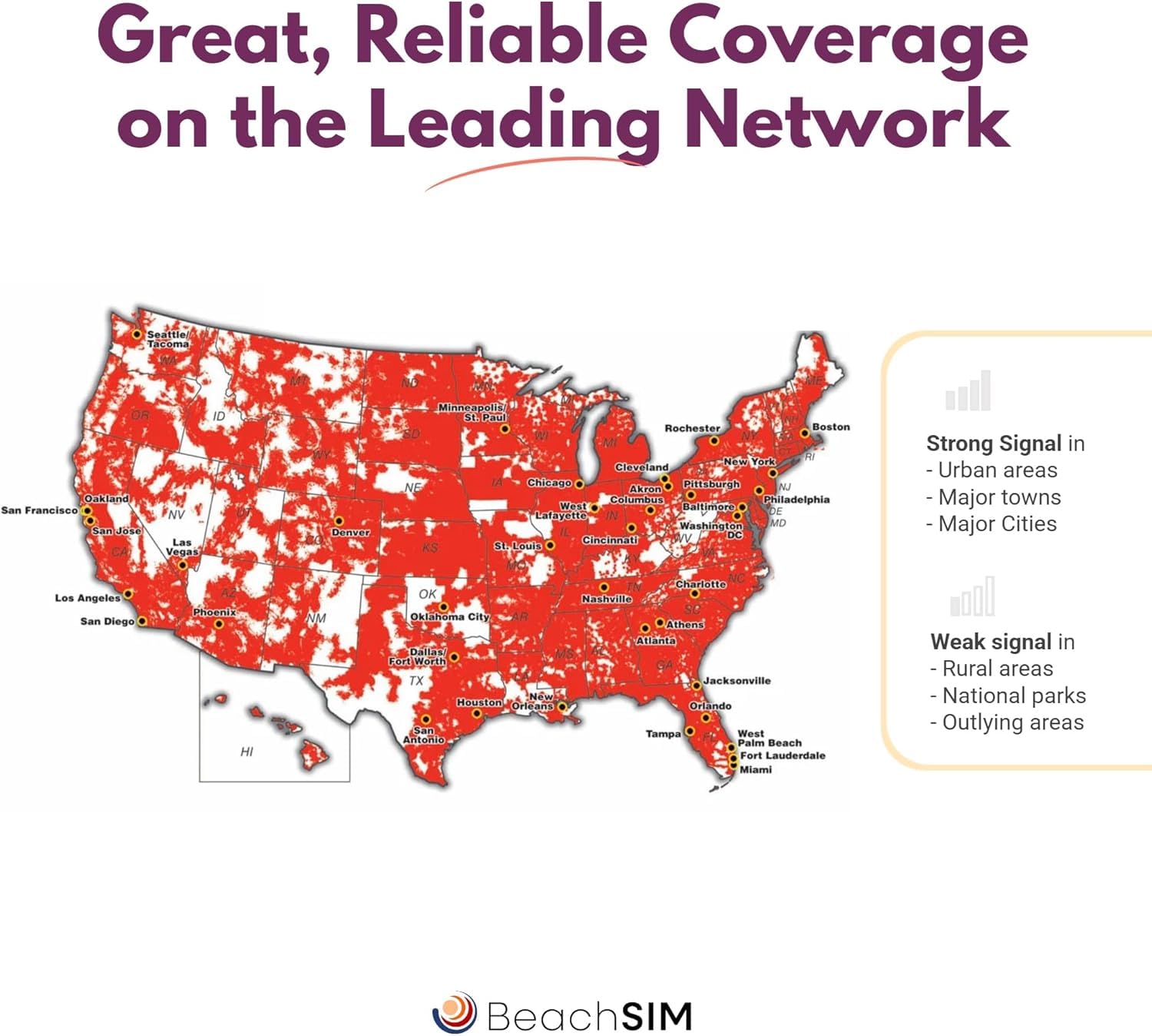 Carte SIM USA 30 Jours. 50 Go de Volume de données avec réseaux 4G/5G. Activation Rapide. Chargement Facile. Données Uniquement. Fonctionne sur Les appareils iOS et Android.