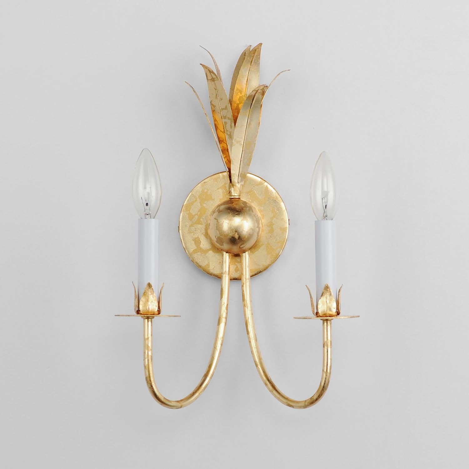 Maxim Lighting Paloma 2-Light Wall Sconce | Gold Leaf Finish | Biophilic Design with Iron Feather Plumes & Floral Bobeches | E12 Candelabra Base | Dimmable | Damp Rated | Model 2882GL