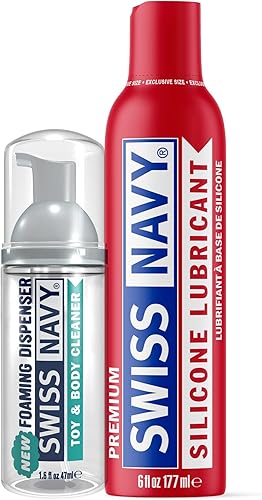 SWISS NAVY Limpiador espumoso Toy & Body de 1.6 oz y lubricante personal a base de silicona premium 6oz