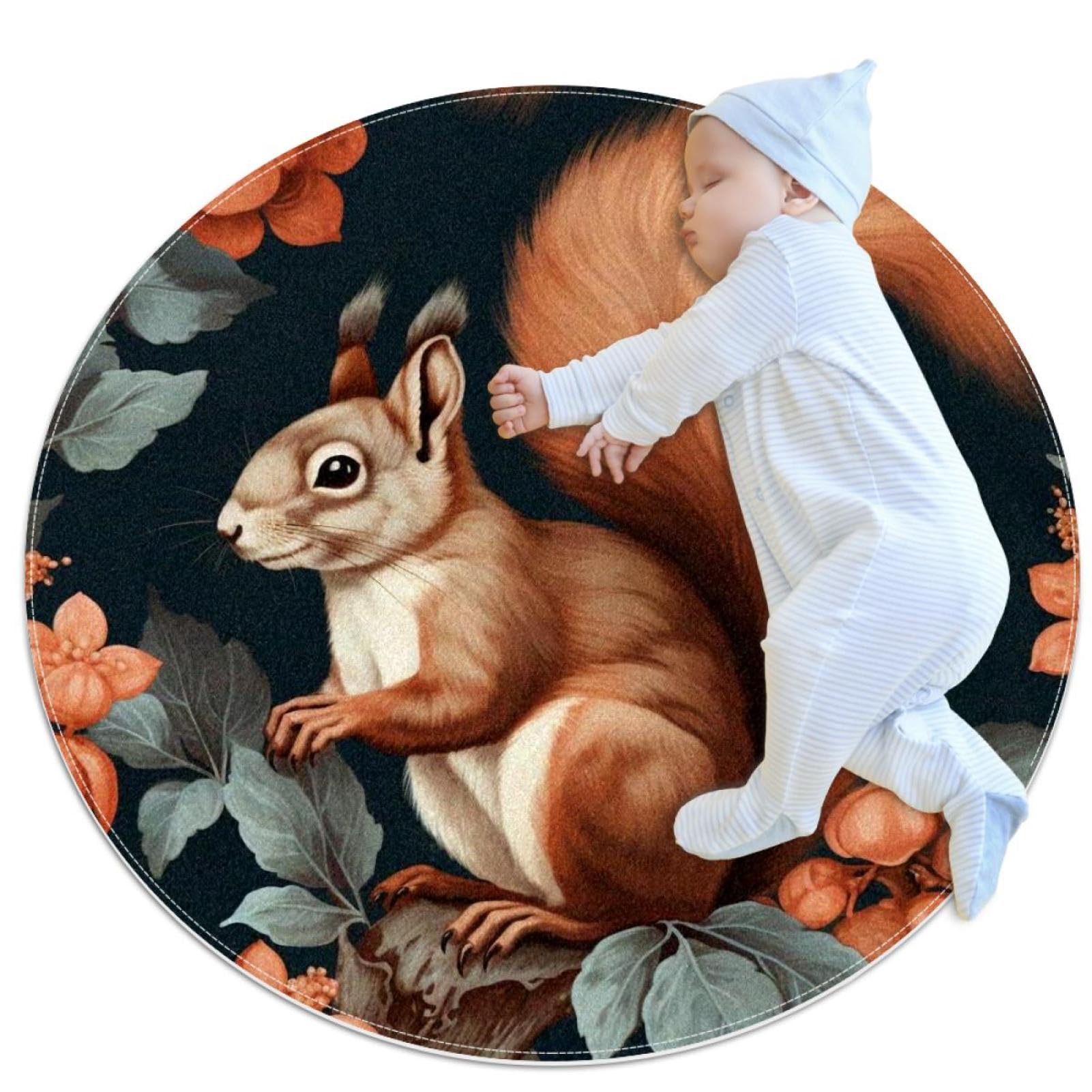 Tapis de salle de bain rond de 1m avec écureuil et motif automnal antidérapant