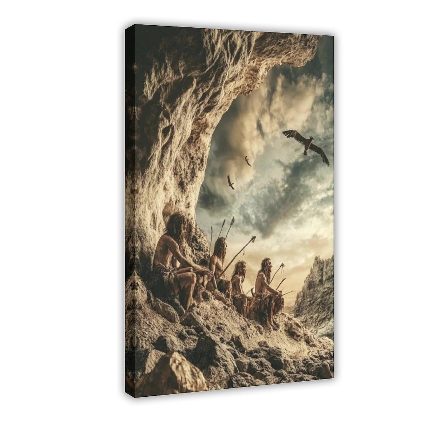 Kunstdruck auf Leinwand, Motiv: Steinzeitjäger und Sammler, Schlafzimmer, Dekoration, Landschaft, Büro, Raumdekoration, Geschenk, 61 x 91,4 cm (L x B)