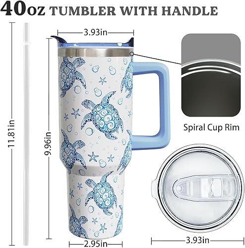 Miniatura 9 de Vaso de 40 onzas con asa y pajita, vaso de acero inoxidable aislado con mariposa, taza de viaje para café, botella de agua, tapa a prueba de fugas,