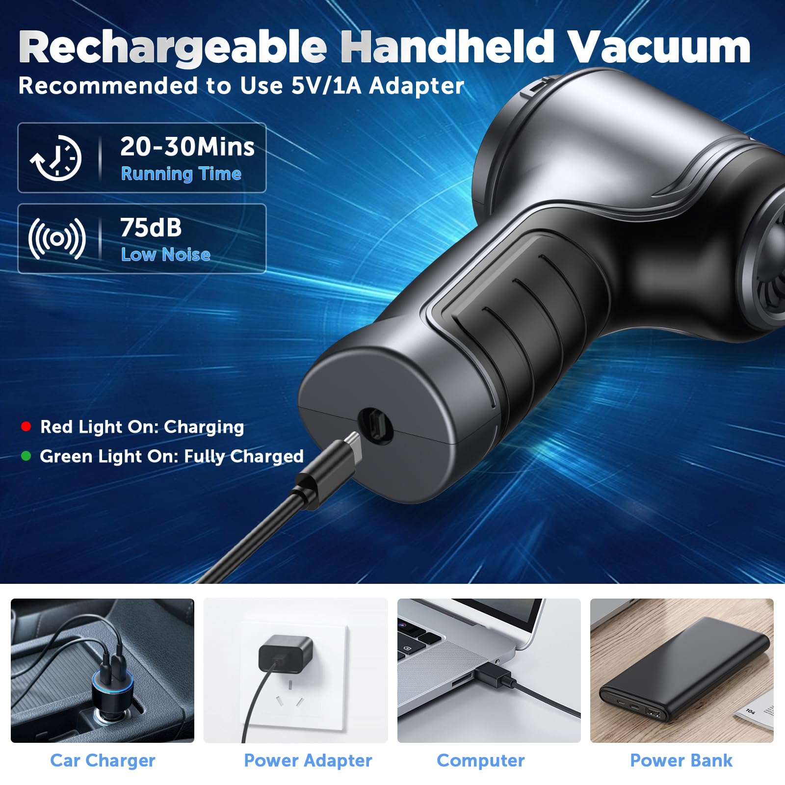 Brovamo Aspirapolvere Auto, Aspirabriciole Senza Fili 12000PA, Mini Aspirapolvere Potente, Portatile Ricaricabile Aspirapolvere Macchina per Auto Casa Ufficio Peli Di Animali Domestici