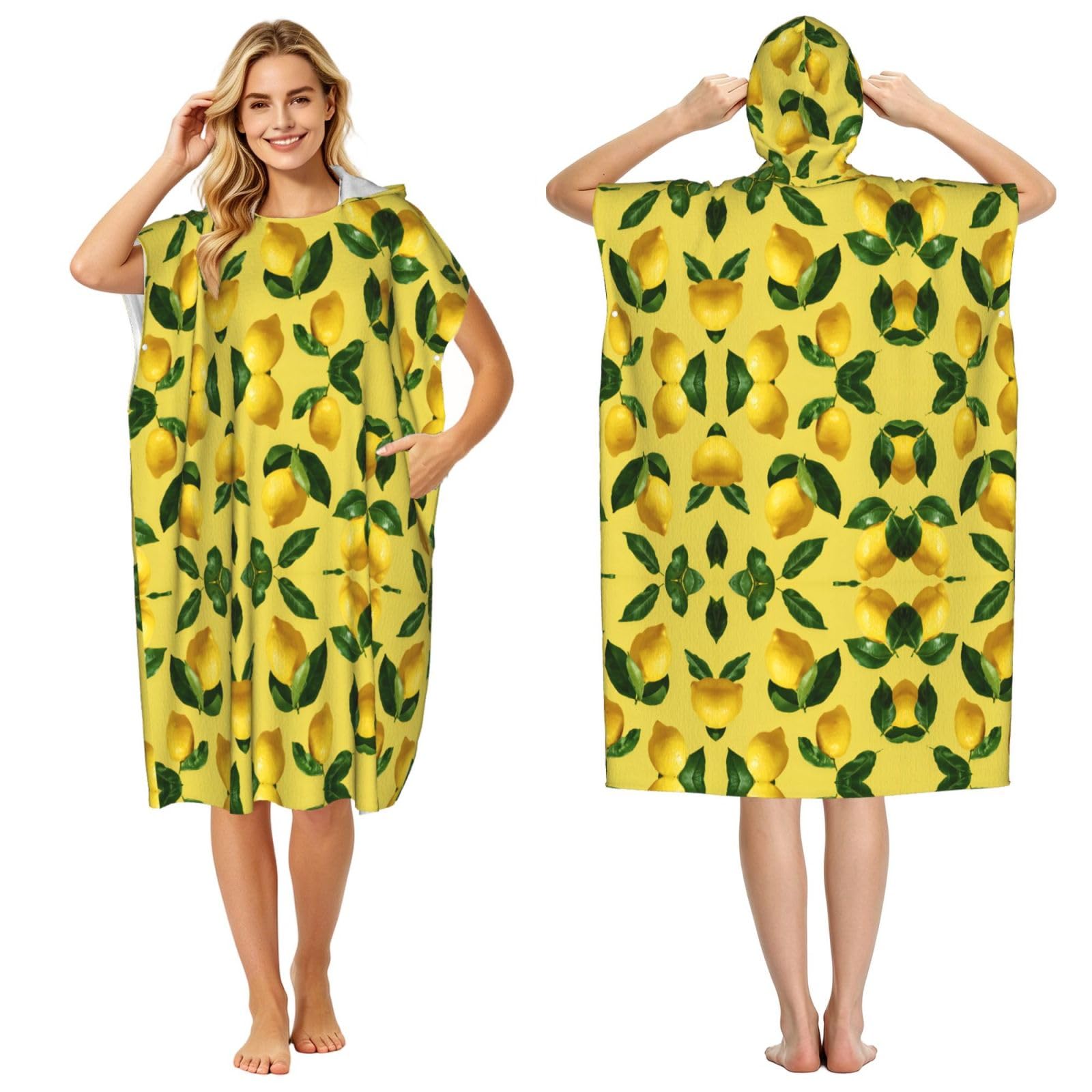 Poncho surf microfibre citron pour se changer facilement sur la plage