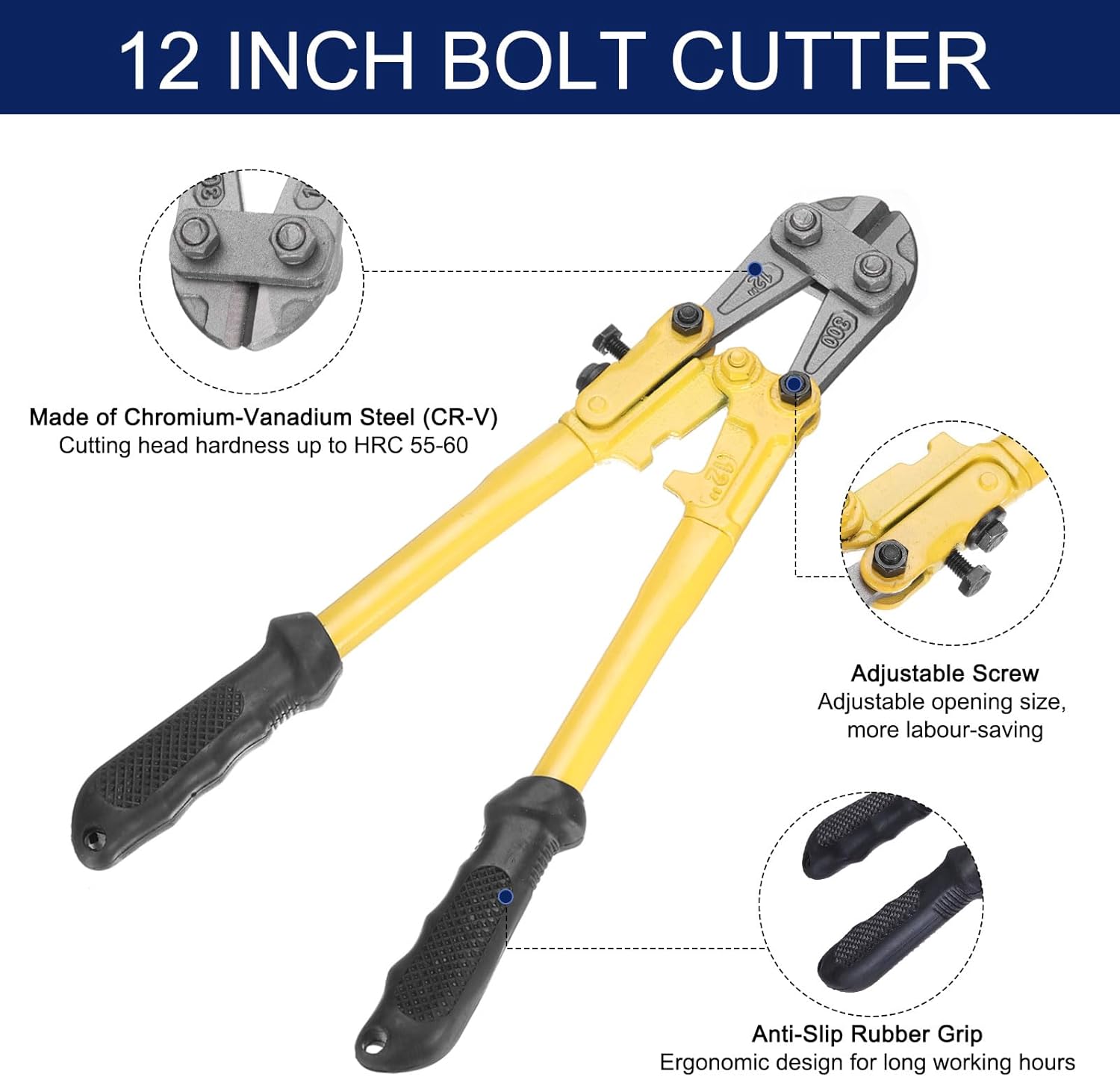 HARFINGTON Heavy Duty Bolt Cutter 13" Mini Lock Cutter Cr-V Alloy Steel Blades Bolt Cutter Bi-Material Handle for Wire Fence Screw Cutting Tool