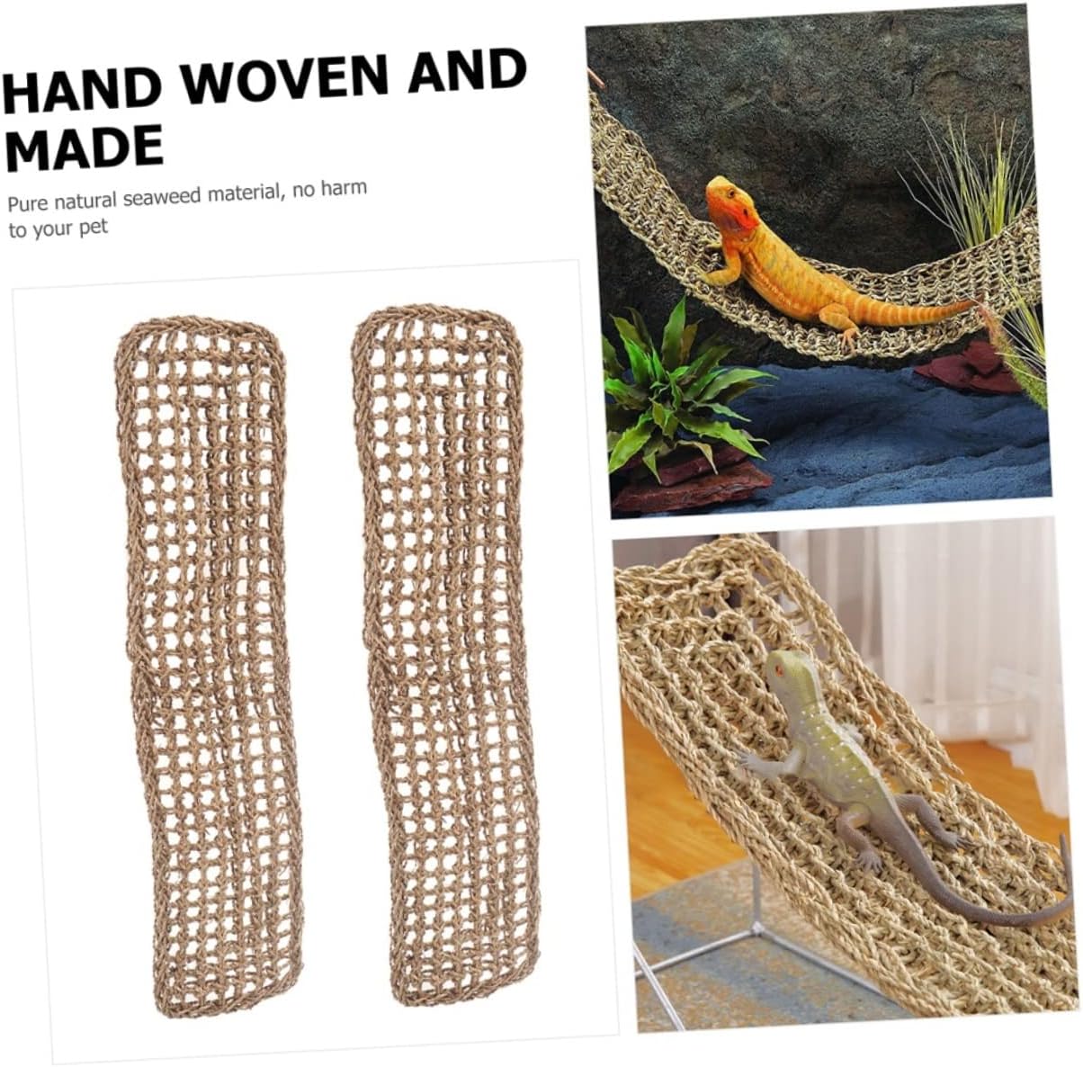 2PCS Bearded Dragon Hammocks Natural Seagrass Reptile Lounger for Lizards Climbing and Nesting PET Cushions for Terrarium