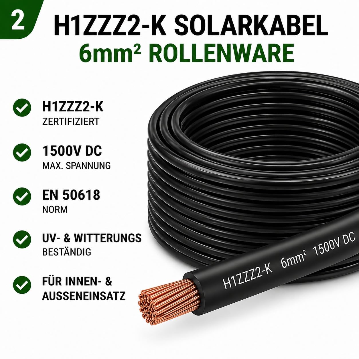 35Fahrenheit Solarkabel 6mm2 H1Z2Z2-K 6mm2 | 50m Verlängerungskabel 6mm2 | UV-beständiges Photovoltaik Kabel 6mm2 Schwarz| UV- & Witterungsbeständig für PV Solaranlage