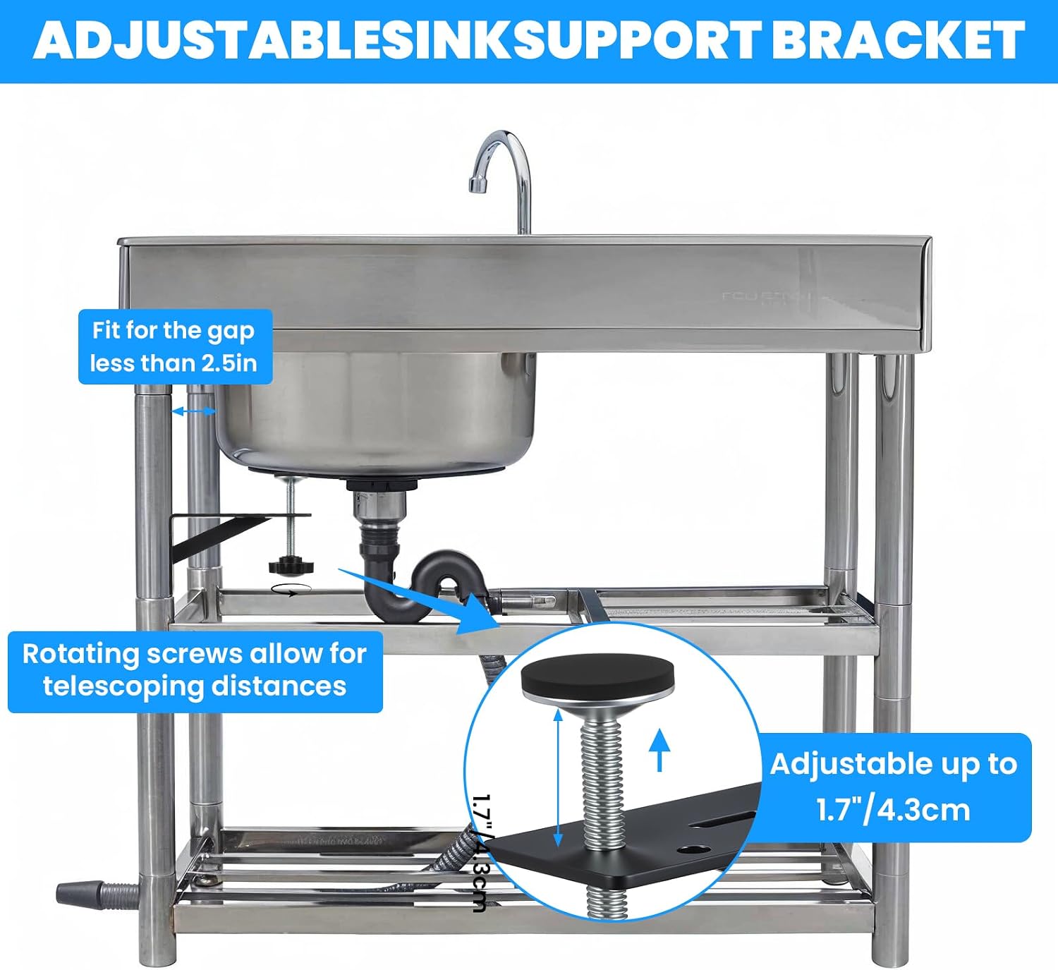 4 PCS Black Undermount Sink Brackets, Adjustable Undermount Sink Support Under Mount Sinks Repair Kit for Narrow Cabinet Heavy-Duty Stainless Steel Mounting Bracket