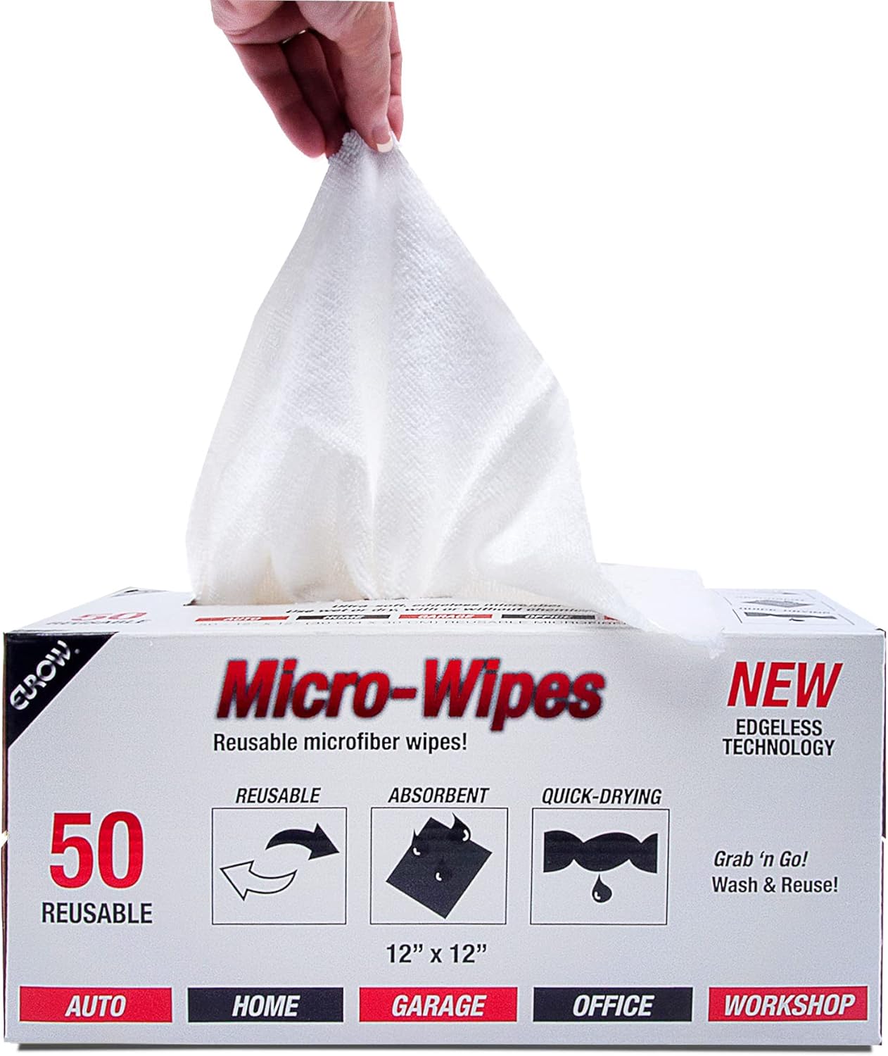 Eurow Microfiber Detailing Wipes with Dispenser Box, 200GSM, 12 by 12 Inches, Pack of 50