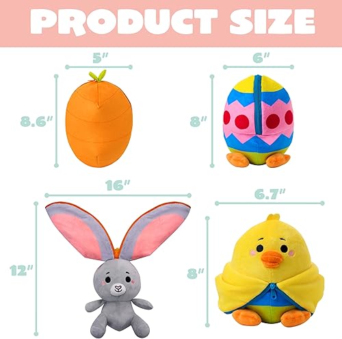 Miniatura 5 de JOYIN 2 piezas de peluche de Pascua de conejito escondido de conejo, peluche de ala de conejo con cremallera, almohada de huevo de zanahoria para