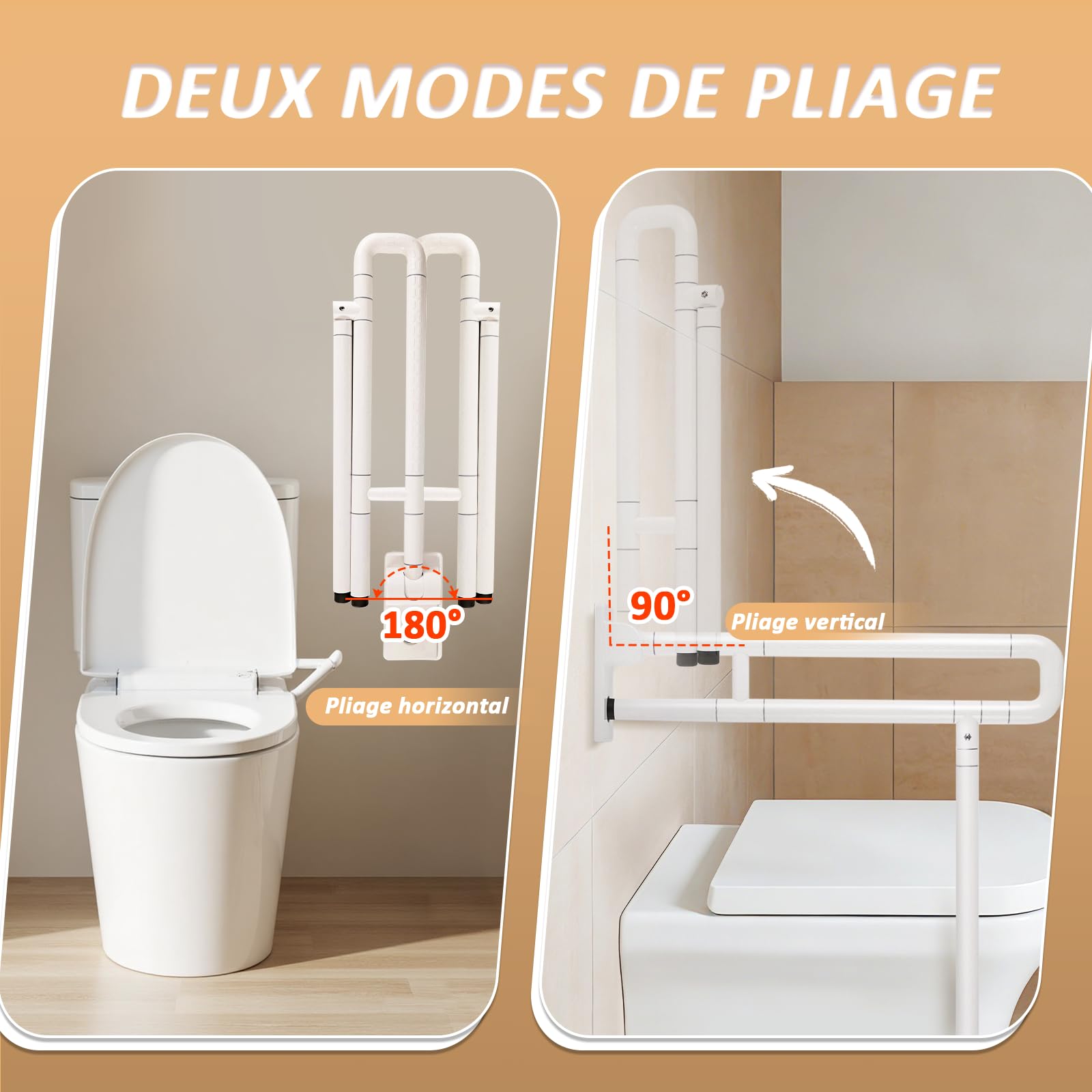 YUCHENGTECH Barre D'appui WC Rabattable Blanc 70cm Supporte 150kg | Barre de WC Pour Handicapés Barre de Maintien Toilette Inox pour Handicapées, Personnes âgées et Enceintes
