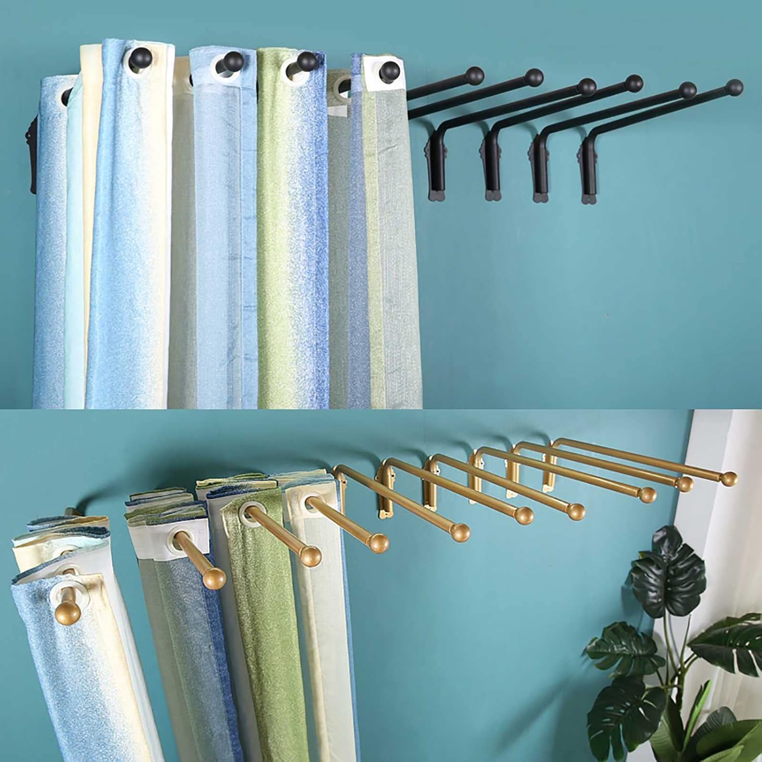 Barra de cortina con brazo giratorio pesado con topes, 40 kg de metal, 25 mm de diámetro, barra de cortina para cocina, cuarto de baño