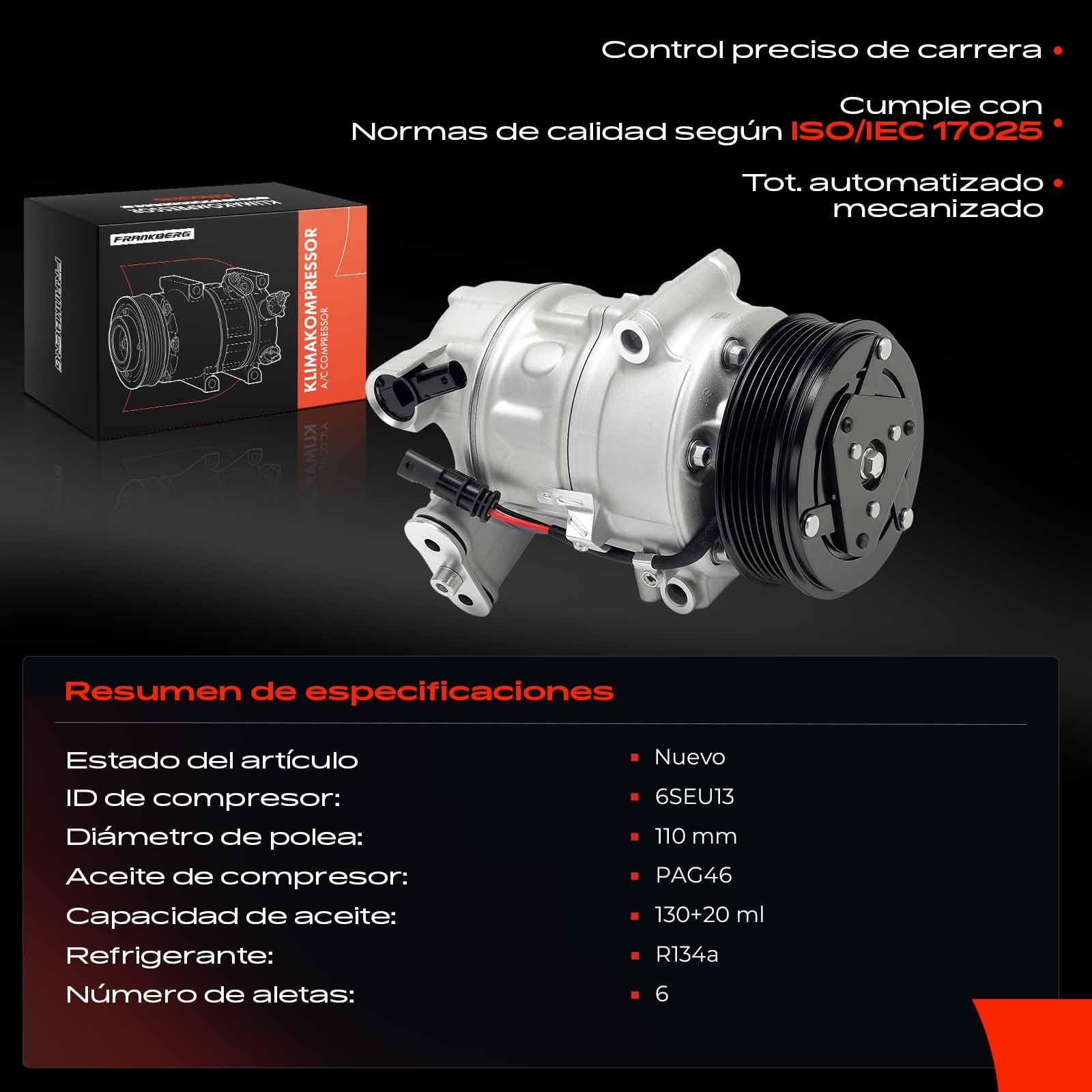 Frankberg Sistemas de aire acondicionado Compresor de aire acondicionado con embrague Diesel Compatible con Astra K B16 Insignia A G09 Antara L07 Replace# ACP612000Sincl. aceite premezclado