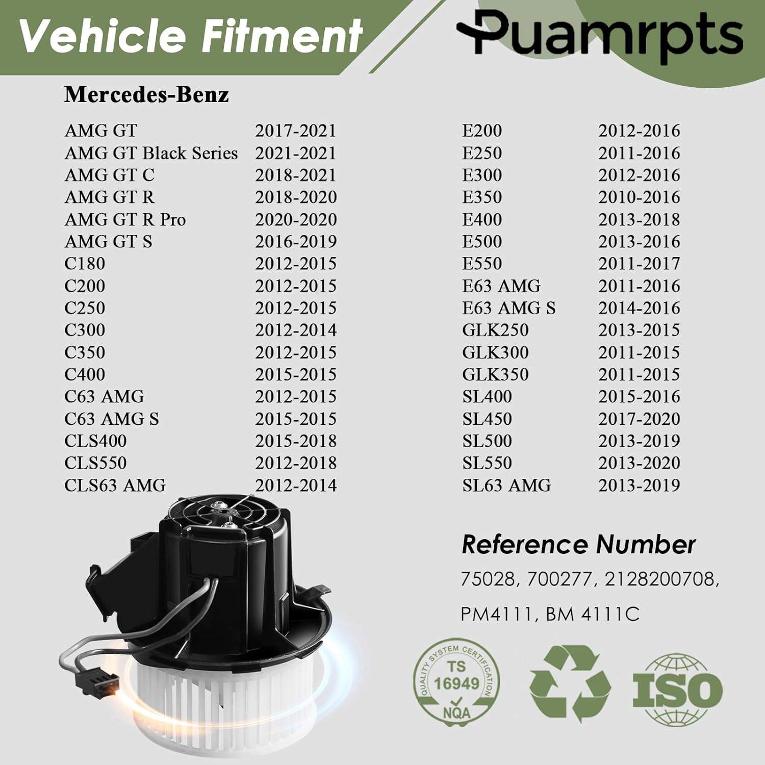 AC Heater Blower Motor Assembly Compatible with Mercedes-Benz Vehicles - AMG GT C180 C250 C300 C350 C400 C63 AMG CLS400 CLS550 E250 E300 E350 E400 E550 GLK250 GLK350 SL400 SL450 SL550